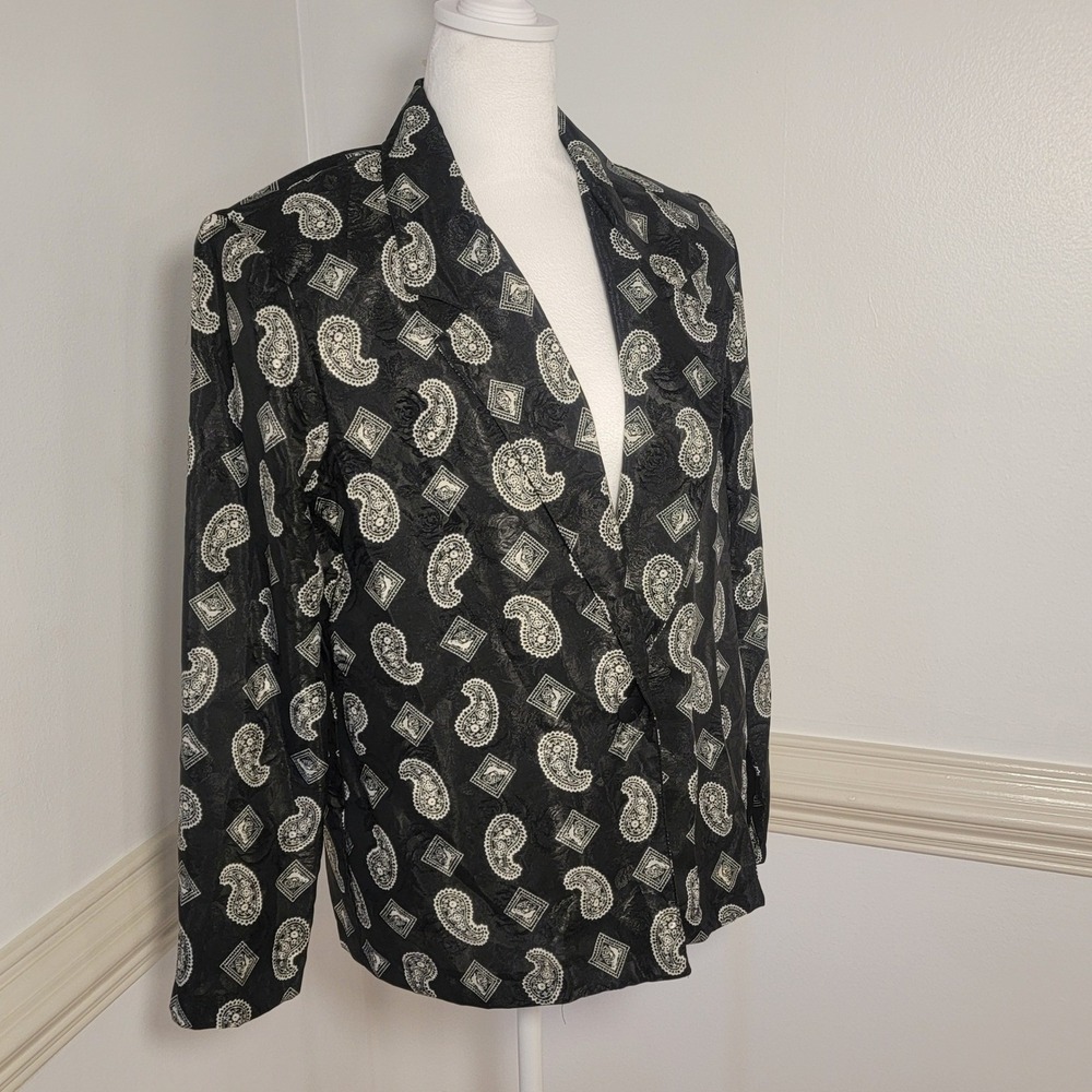 Vintage Chelsea Ltd Paisley Jacquard Blazer Jacket Black Made In USA Womens 12 - Picture 2 of 10